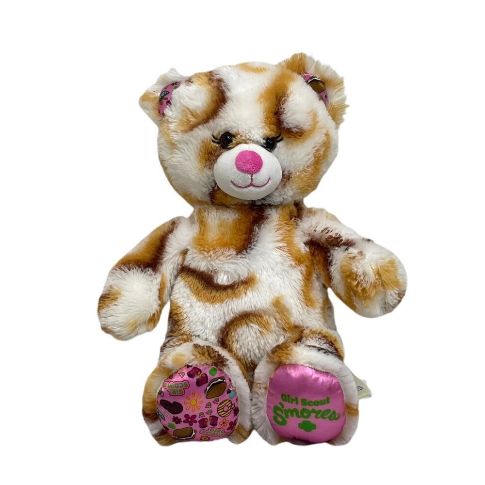 Build A Bear Workshop Girl Scout Smores Plush White Tan Brown swirl bear